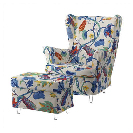 STRANDMON chair/footrest cover, Stigsbo patterned/beige - IKEA United Kingdom