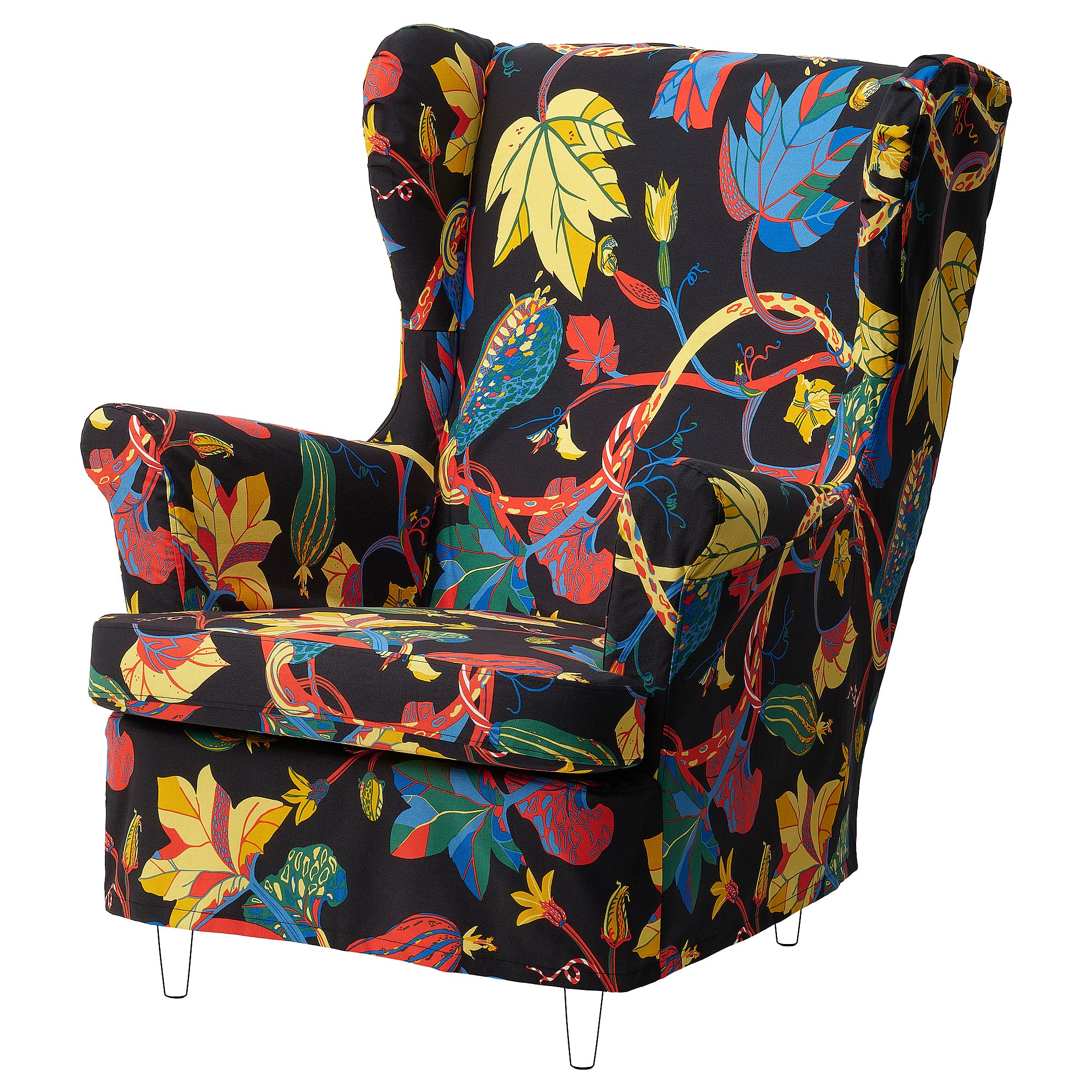 STRANDMON slipcover for armchair/footstool, Stigsbo multicolour/black
