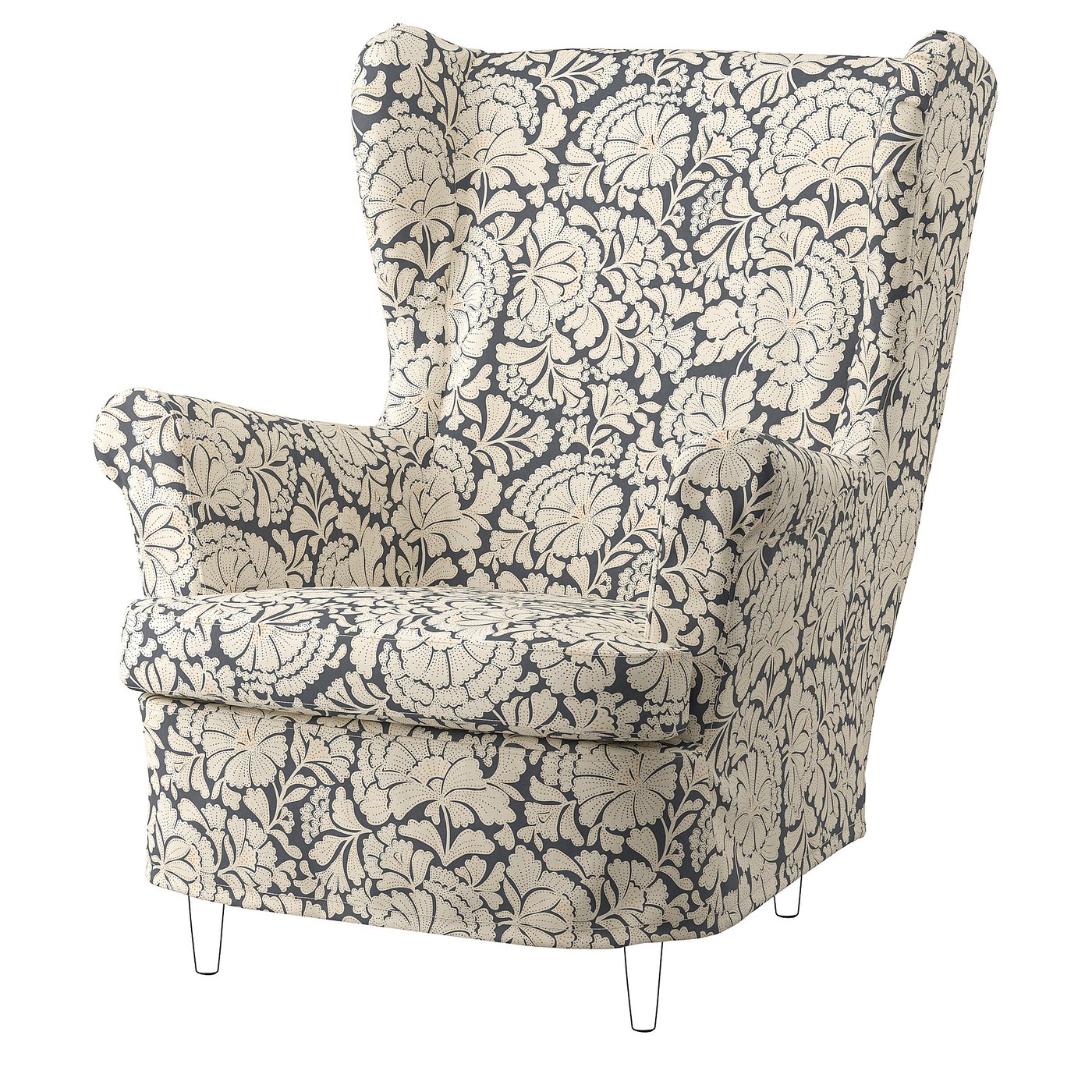 STRANDMON slipcover for wing chair, Ribersborg dark grey/beige