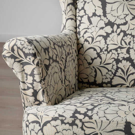 STRANDMON slipcover for wing chair, Ribersborg dark grey/beige