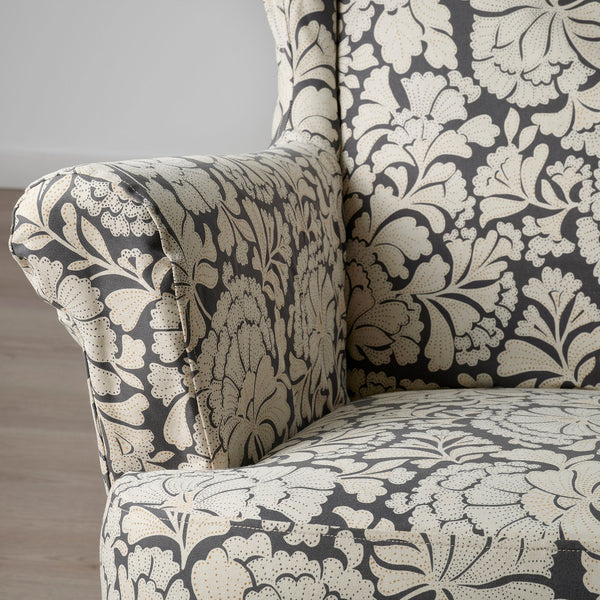 STRANDMON slipcover for wing chair, Ribersborg dark grey/beige