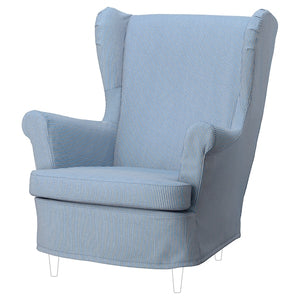 STRANDMON slipcover for wing chair, Sjölyckan dark blue/beige stripe pattern