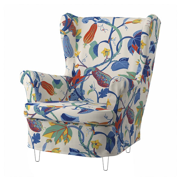 STRANDMON slipcover for wing chair, Stigsbo multicolour/beige