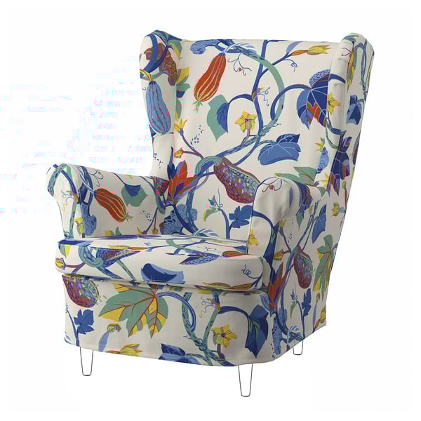 STRANDMON slipcover for wing chair, Stigsbo multicolour/beige
