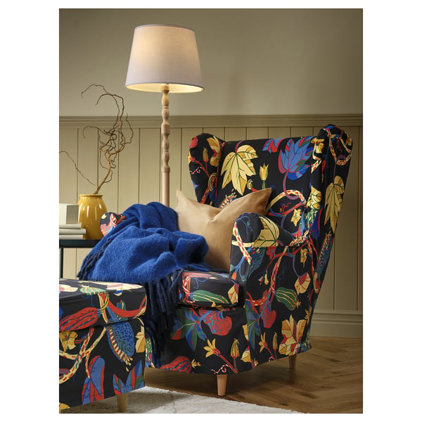 STRANDMON slipcover for wing chair, Stigsbo multicolour/black