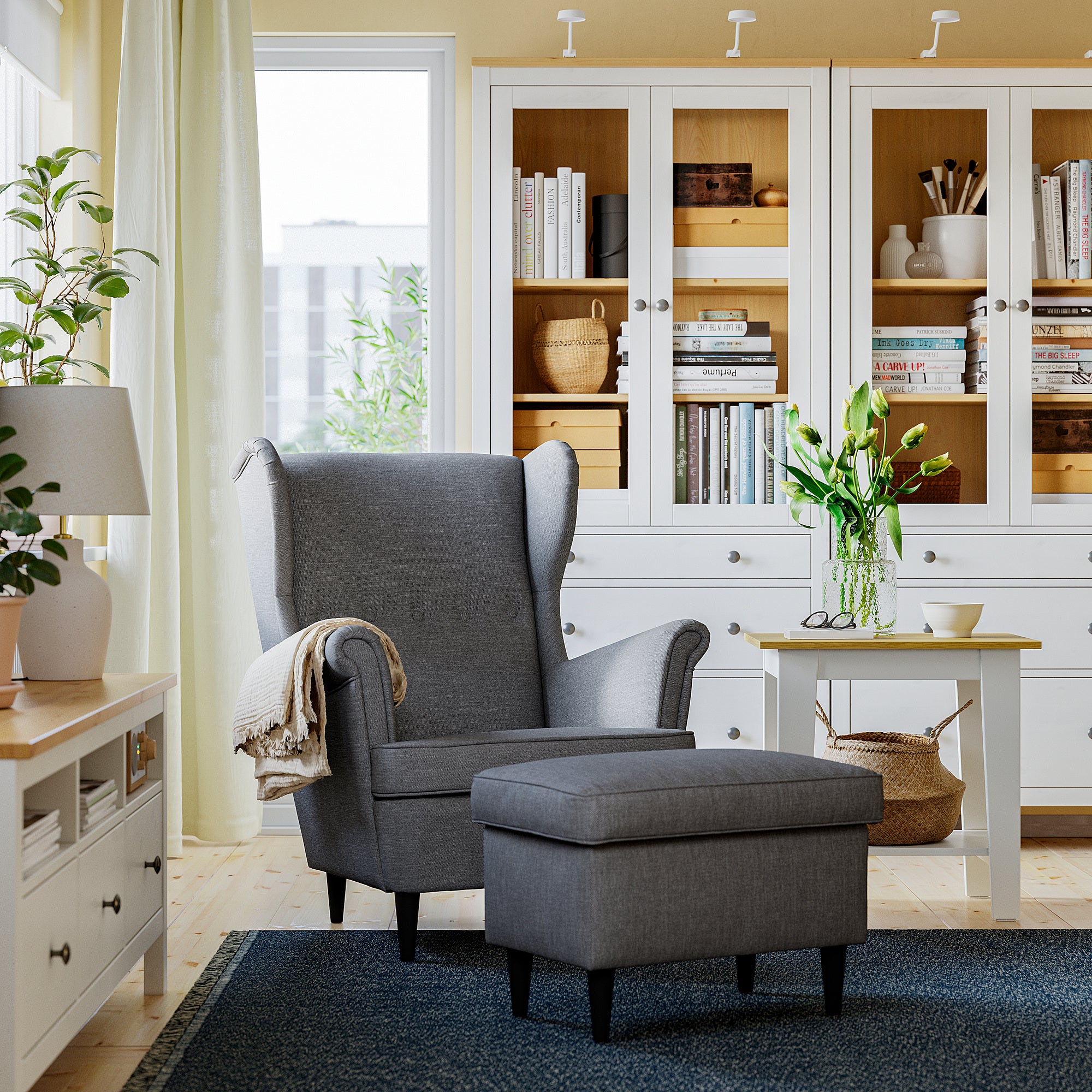 STRANDMON footstool with storage, Nordvalla dark grey, 60x44x40 cm