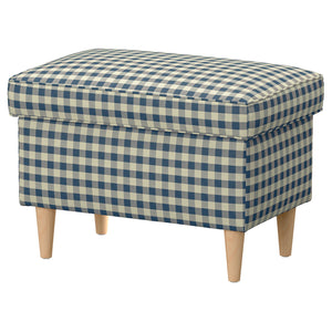 STRANDMON footstool with storage, Sulviken blue/beige, 60x40 cm