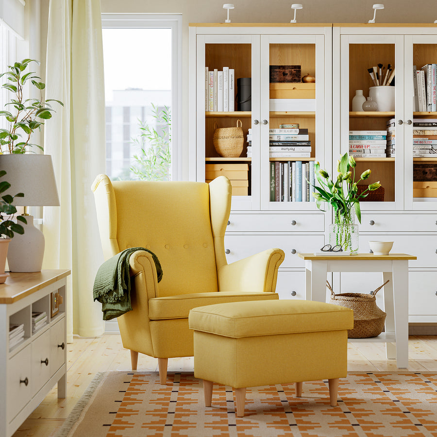 STRANDMON footstool with storage, Tibbleby yellow, 60x40 cm