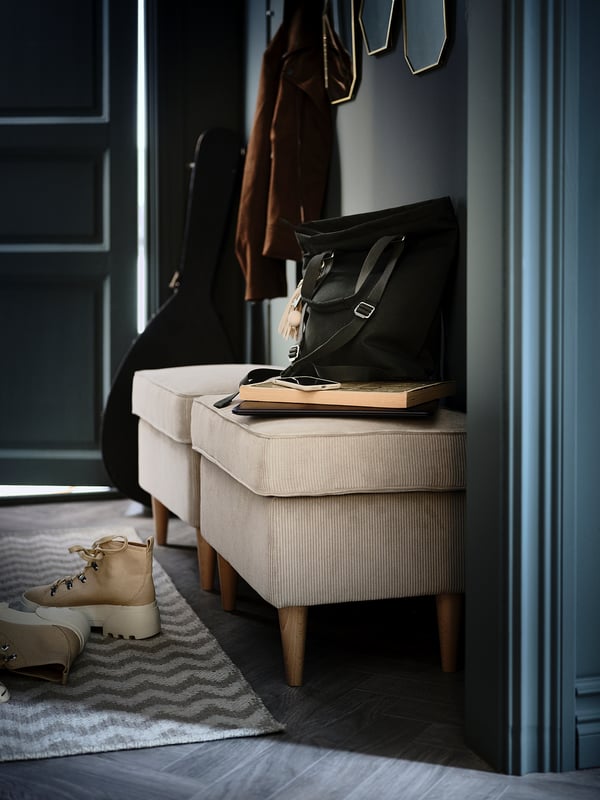 STRANDMON footstool, Kelinge beige, 60x44x40 cm