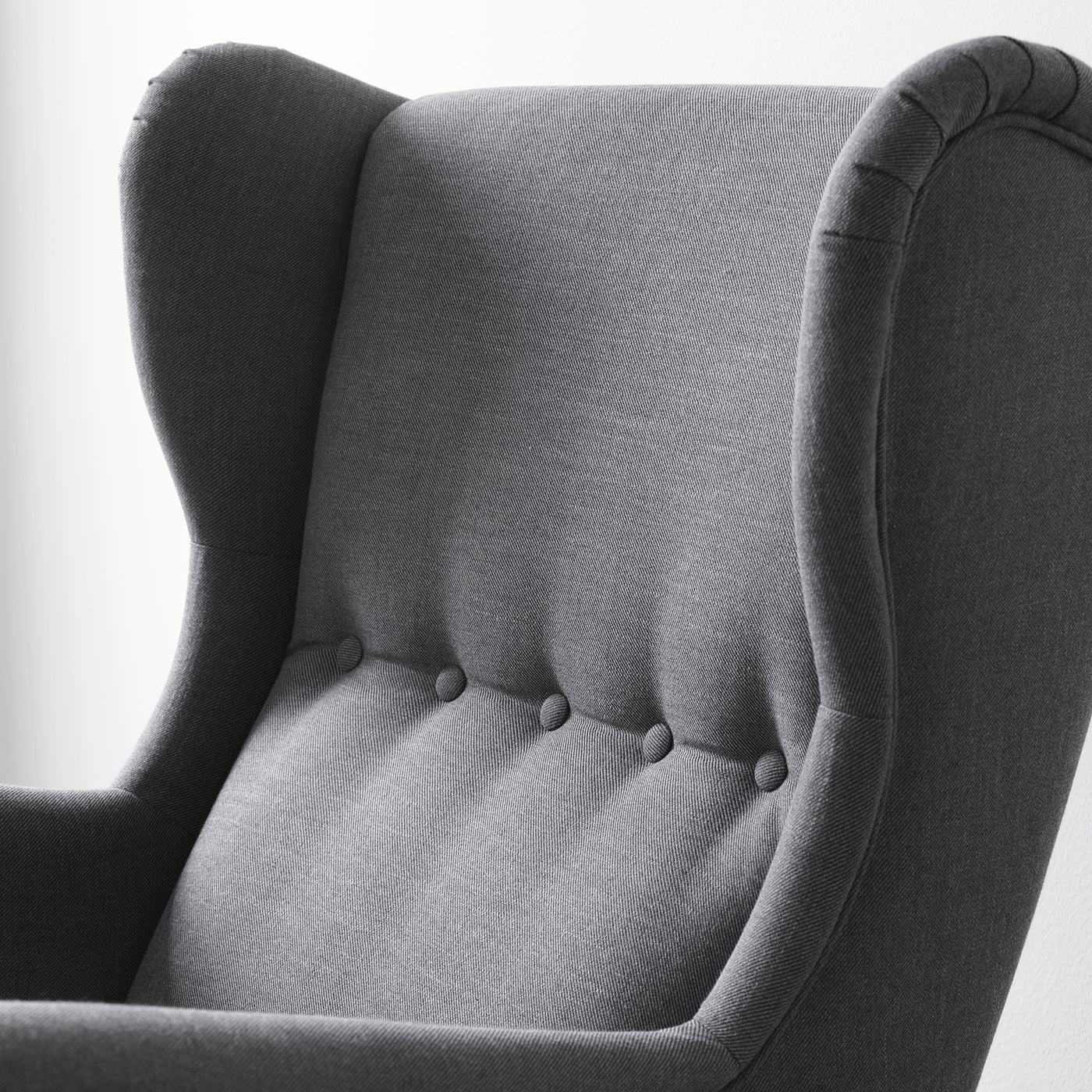STRANDMON wing chair with footstool, Nordvalla dark grey
