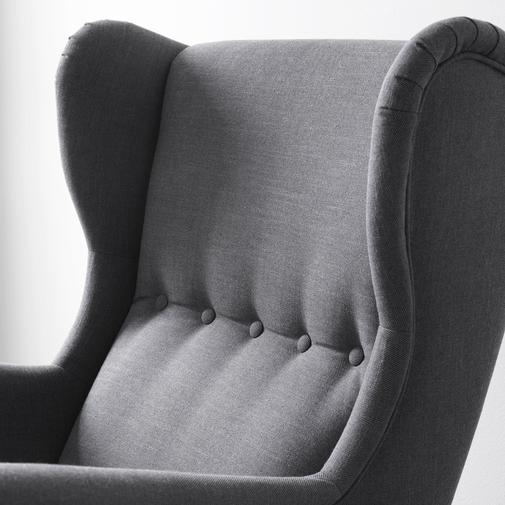 STRANDMON wing chair with footstool, Nordvalla dark grey
