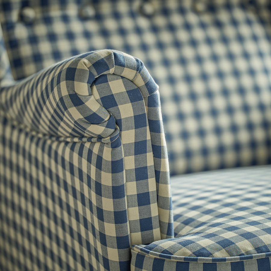 STRANDMON wing chair with footstool, Sulviken blue/beige