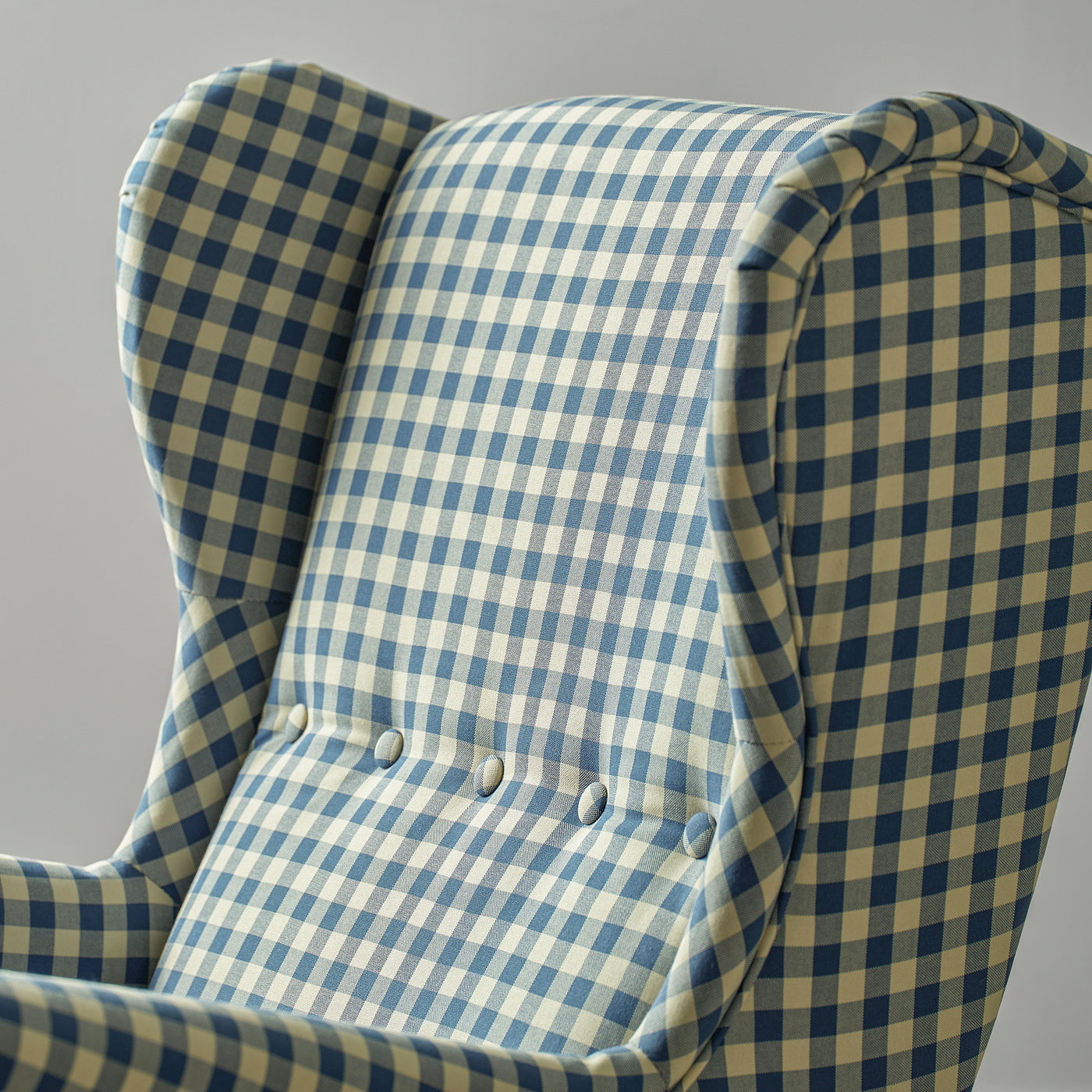 STRANDMON wing chair with footstool, Sulviken blue/beige