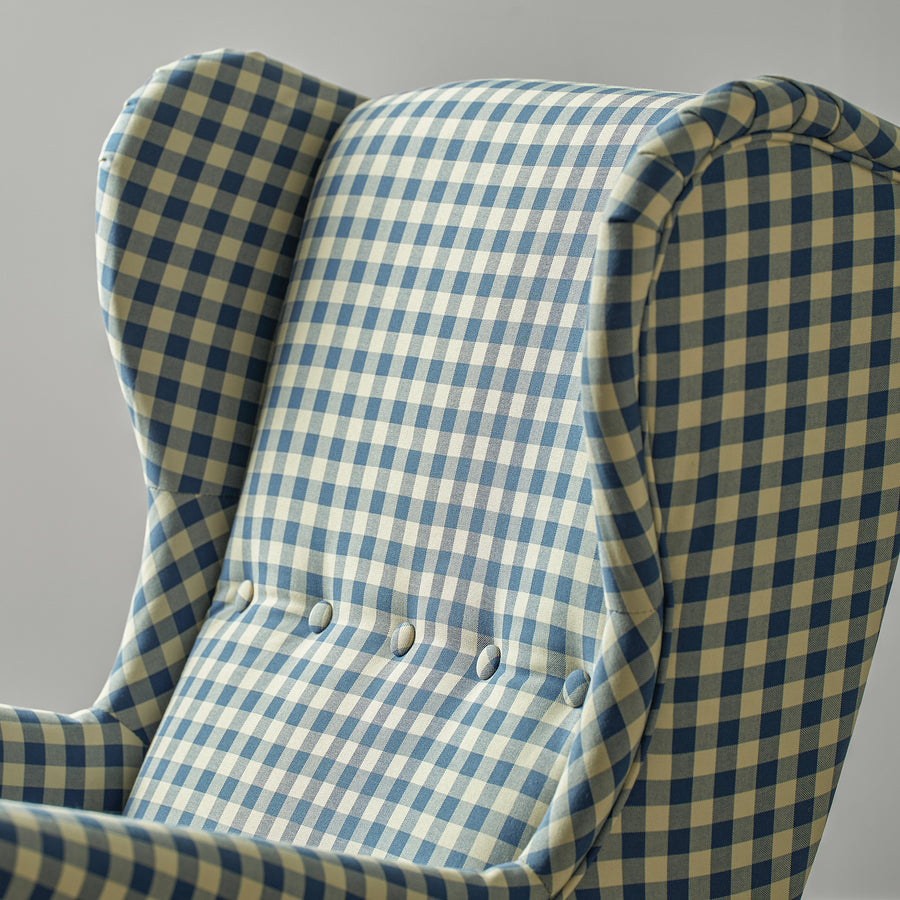 STRANDMON wing chair with footstool, Sulviken blue/beige