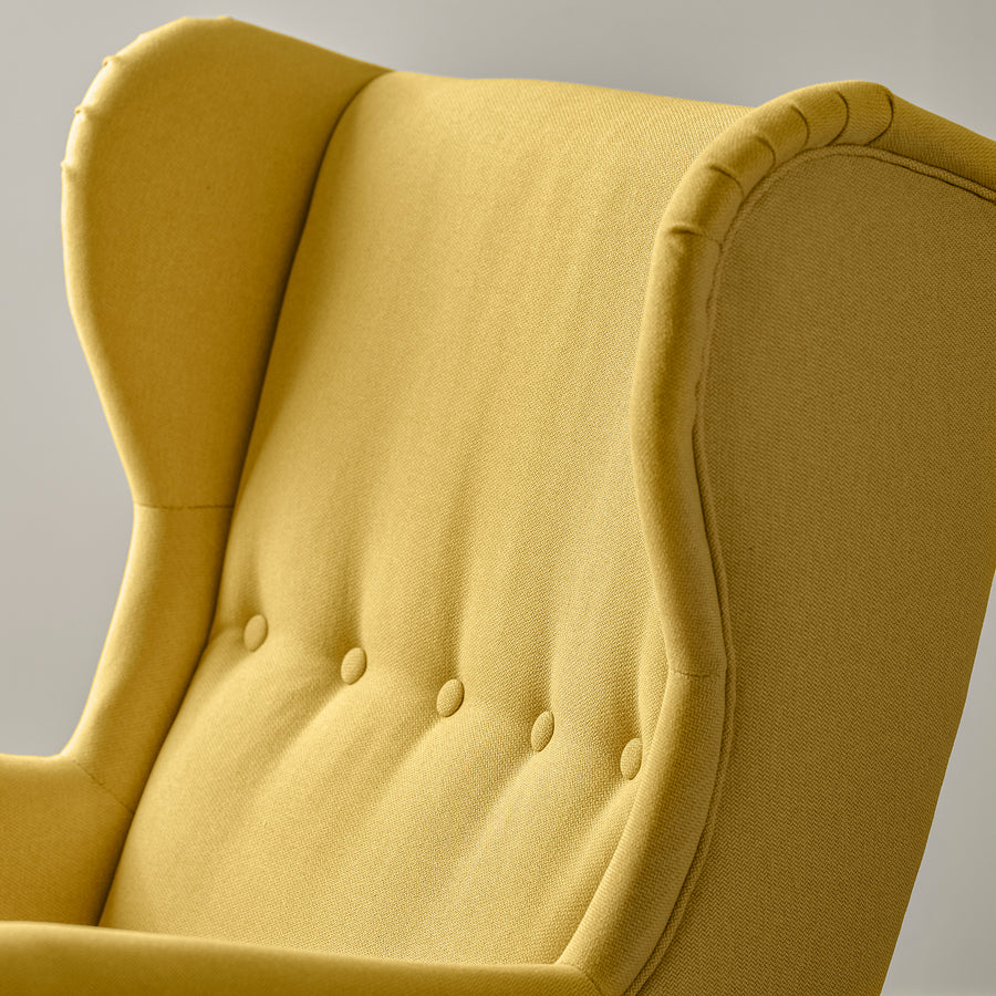 STRANDMON wing chair with footstool, Tibbleby yellow