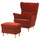 STRANDMON wing chair with footstool, Tommaboda brown-red