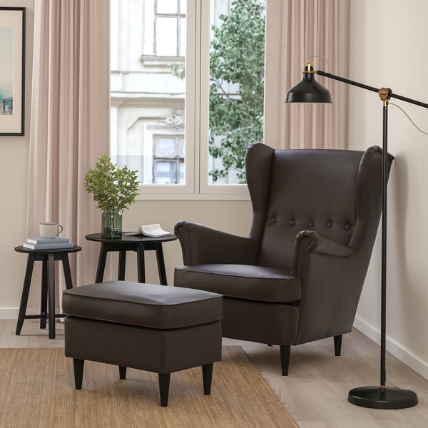 STRANDMON Armchair and footstool - Grann/Bomstad dark brown ,