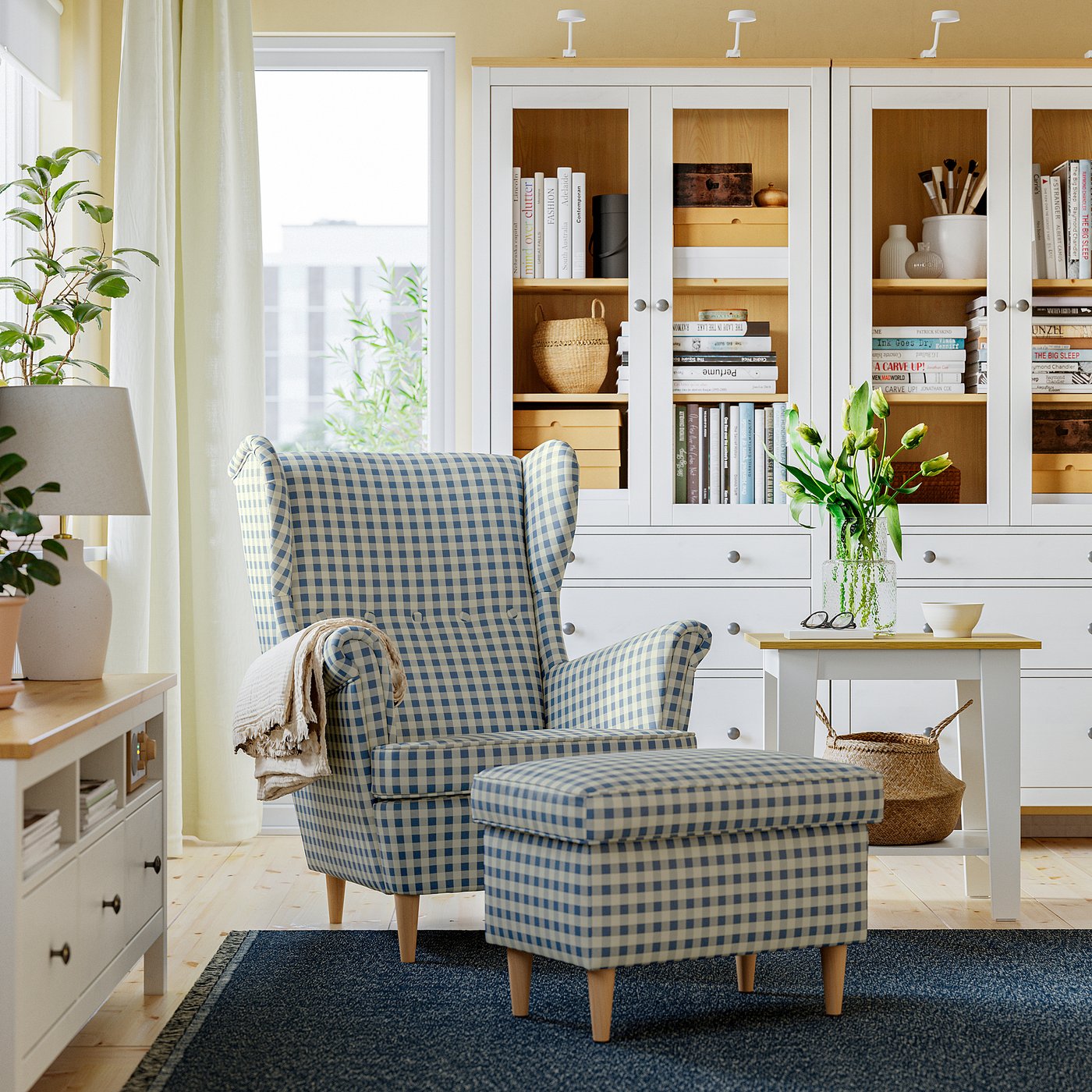 STRANDMON wing chair, Sulviken blue/beige, 82x101x96 cm