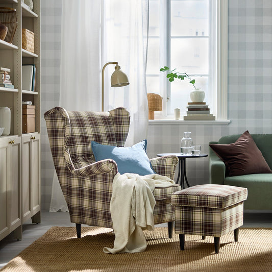STRANDMON wing chair, Talliden beige/brown, 82x101x96 cm