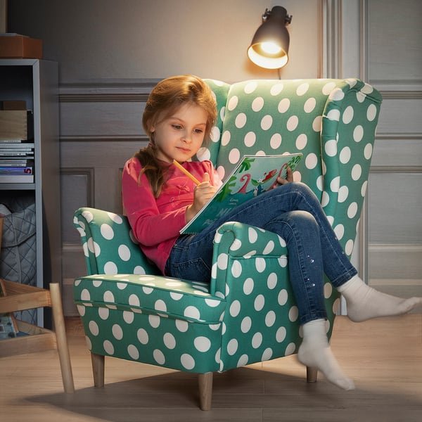 STRANDMON children's armchair, Ebbetorp turquoise, 44x71x62 cm