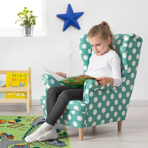 STRANDMON children's armchair, Ebbetorp turquoise, 44x71x62 cm