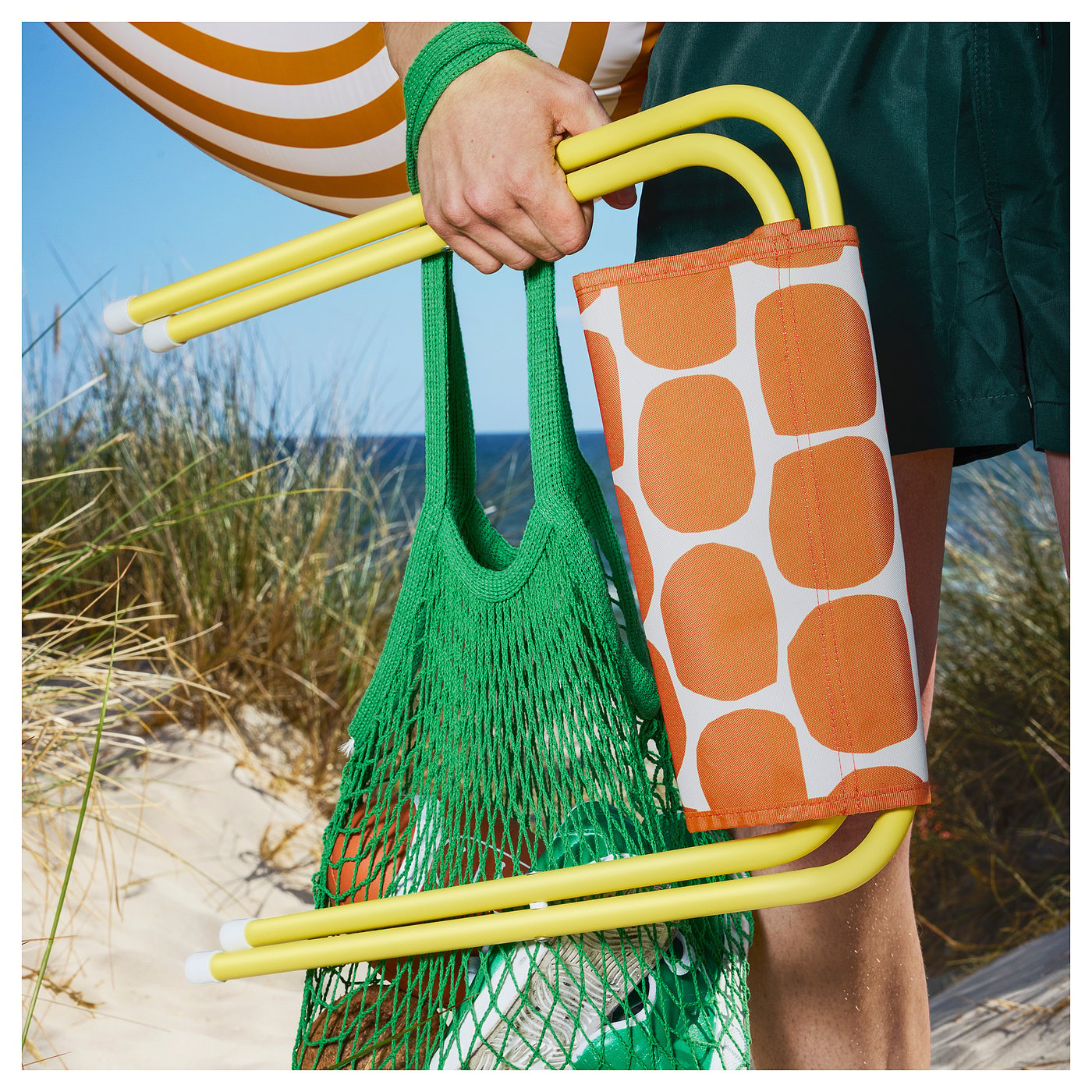 STRANDÖN folding stool, bright yellow/bright orange, 41x41x34 cm