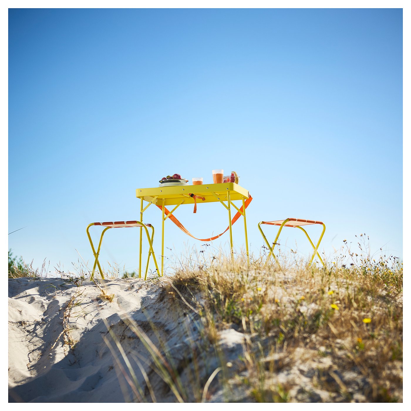 STRANDÖN folding stool, bright yellow/bright orange, 41x41x34 cm