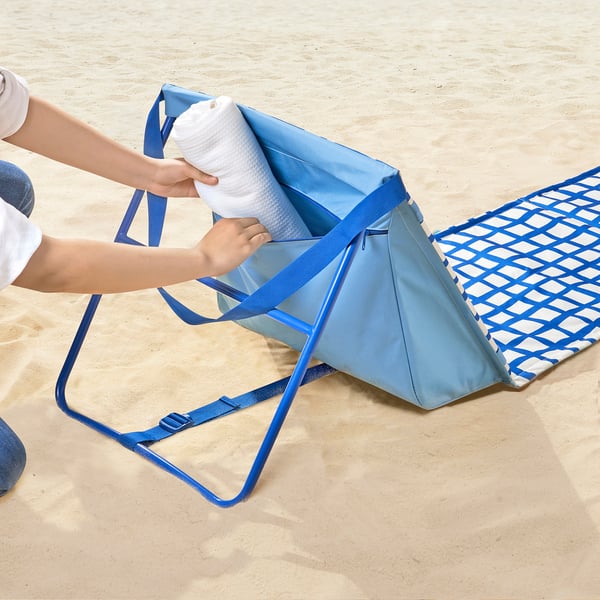 STRANDÖN sun lounger, blue/white, 189x50 cm