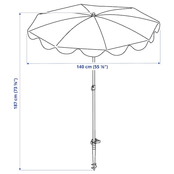 Ikea STRANDÖN - Parasol, blue/white,140 cm