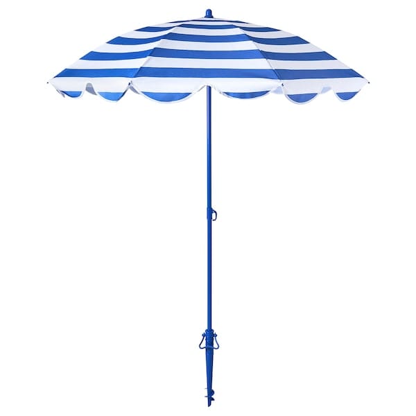 STRANDÖN - Parasol, blue/white, 140 cm