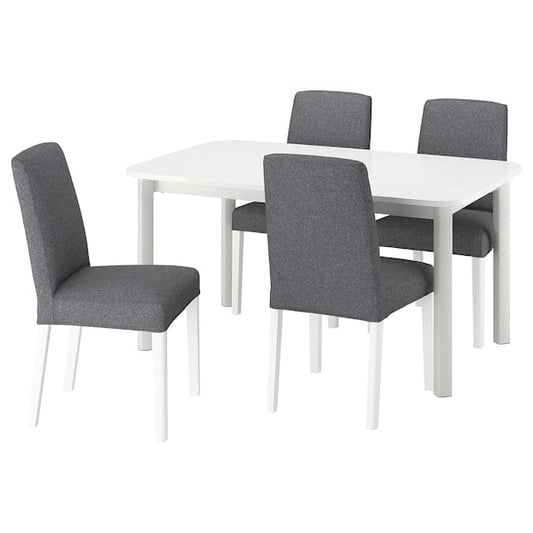 Ikea STRANDTORP / BERGMUND - Table and 4 chairs, white/Gunnared smoke grey white,150/205/260 cm