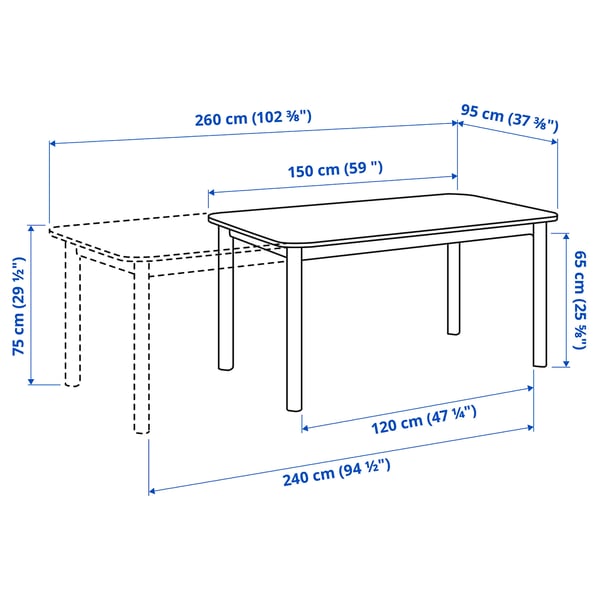 STRANDTORP / BERGMUND table and 4 chairs, white/Orrsta light grey, 150/205/260 cm