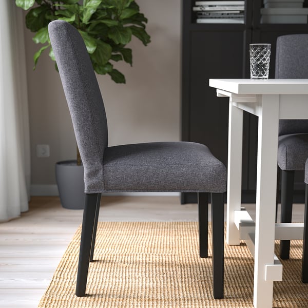 STRANDTORP / BERGMUND table and 4 chairs, brown/Gunnared medium grey, 150/205/260 cm
