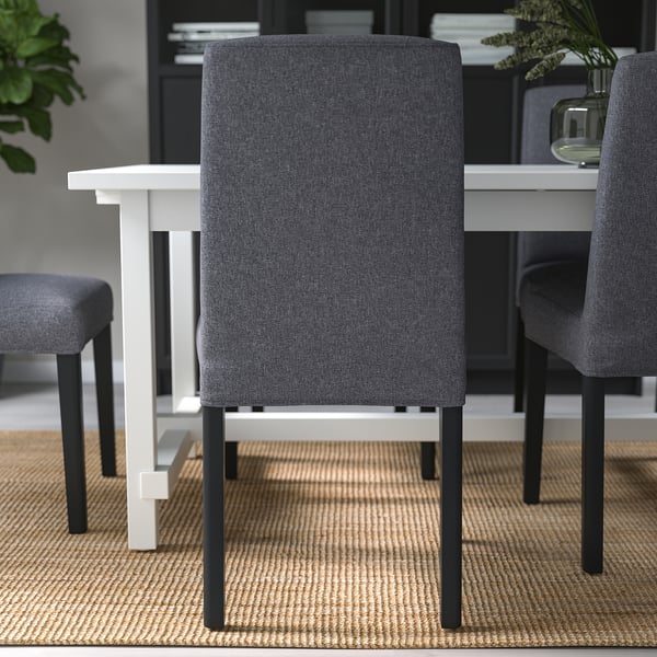 STRANDTORP / BERGMUND table and 6 chairs, brown/Gunnared medium grey, 150/205/260 cm