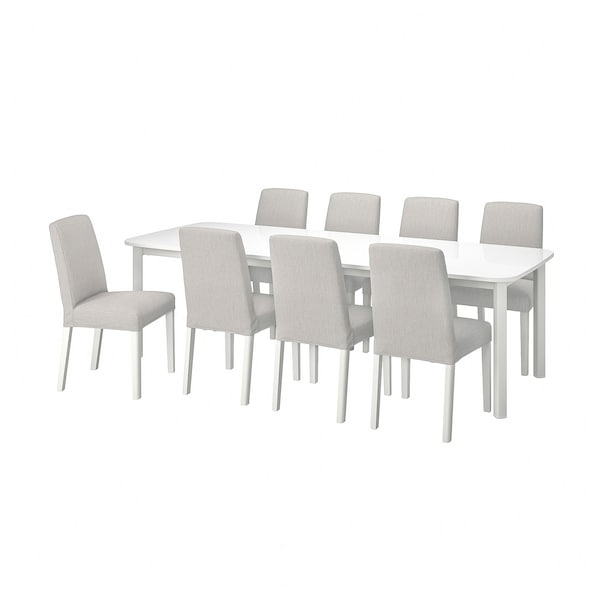 STRANDTORP / BERGMUND - Tavolo e 8 sedie, bianco/Orrsta grigio chiaro,150/205/260 cm