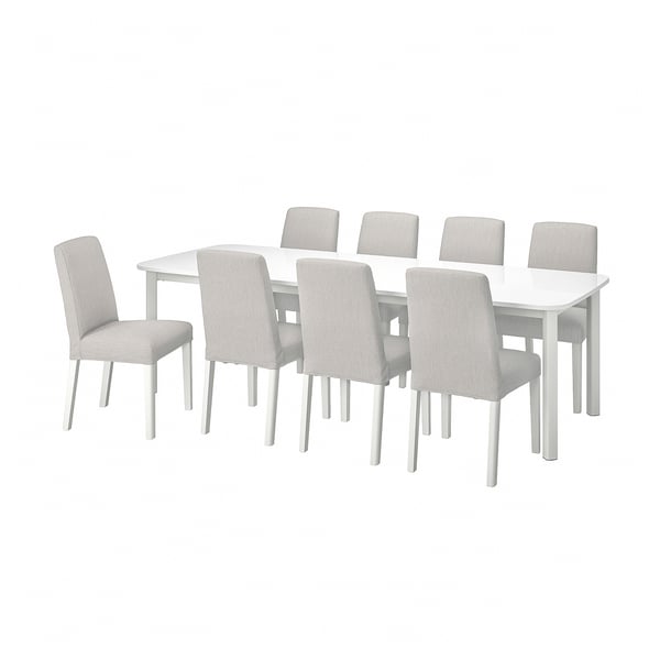 STRANDTORP / BERGMUND table and 8 chairs, white/Orrsta light grey, 150/205/260 cm