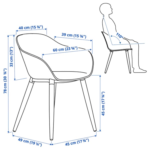 STRANDTORP / GRÖNSTA table and 4 chairs with armrests, brown/white, 150/205/260 cm