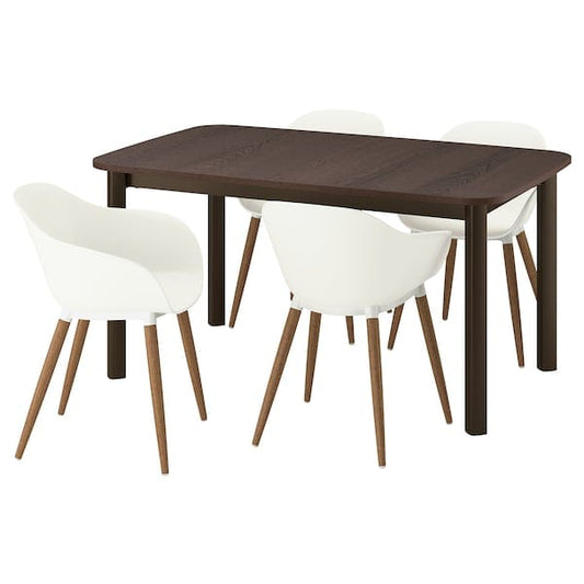 Ikea STRANDTORP / GRÖNSTA - Table and 4 chairs with armrests, brown/white, 150/205/260 cm