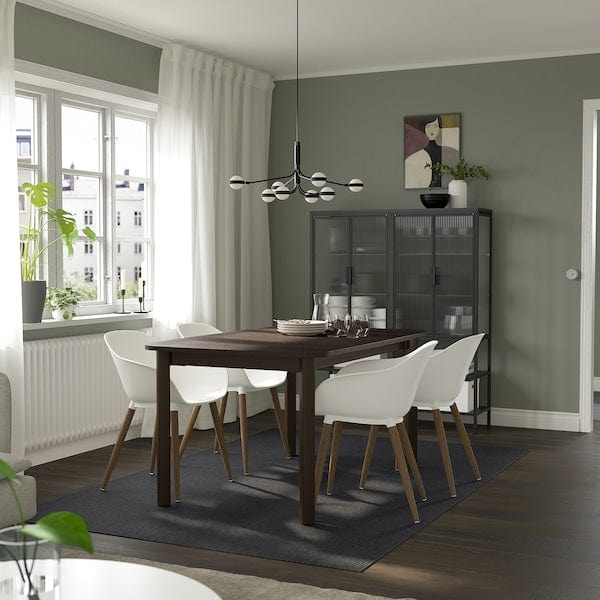 Ikea STRANDTORP / GRÖNSTA - Table and 4 chairs with armrests, brown/white, 150/205/260 cm