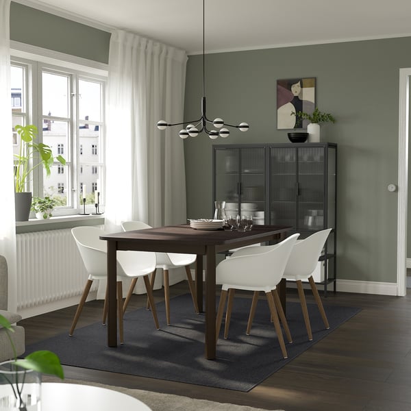 STRANDTORP / GRÖNSTA table and 4 chairs with armrests, brown/white, 150/205/260 cm