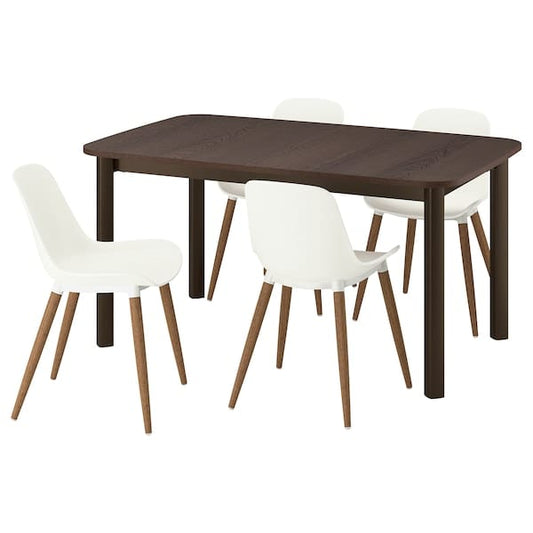 Ikea STRANDTORP / GRÖNSTA - Table and 4 chairs, brown/white, 150/205/260 cm