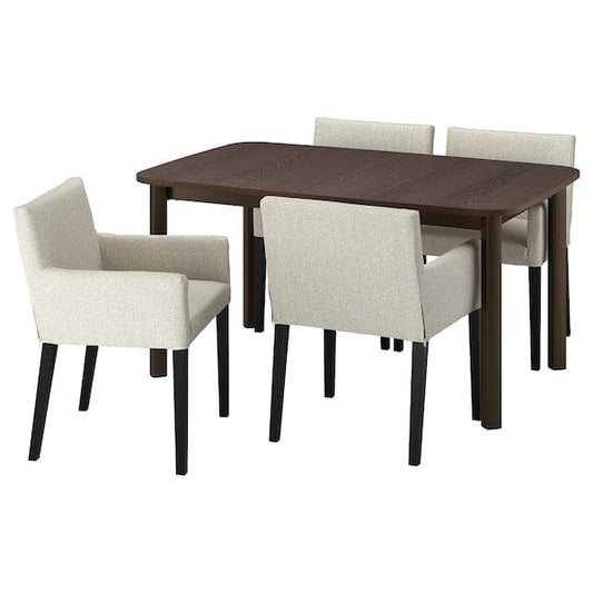 Ikea STRANDTORP / MÅRENÄS - Table and 4 chairs, brown/Gunnared beige black,150/205/260 cm