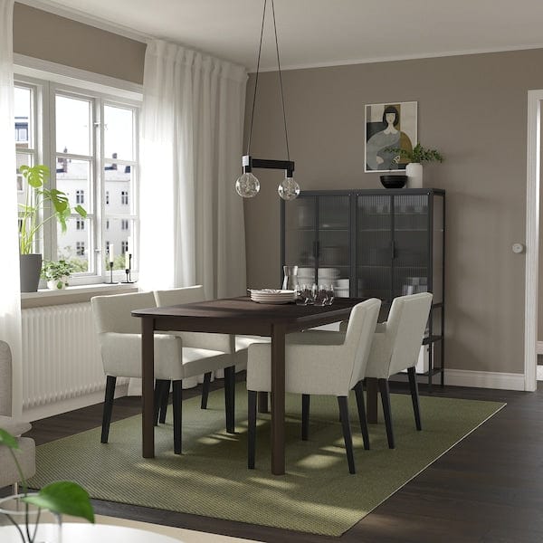 Ikea STRANDTORP / MÅRENÄS - Table and 4 chairs, brown/Gunnared beige black,150/205/260 cm