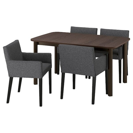 Ikea STRANDTORP / MÅRENÄS - Table and 4 chairs, brown/Gunnared dark grey black,150/205/260 cm