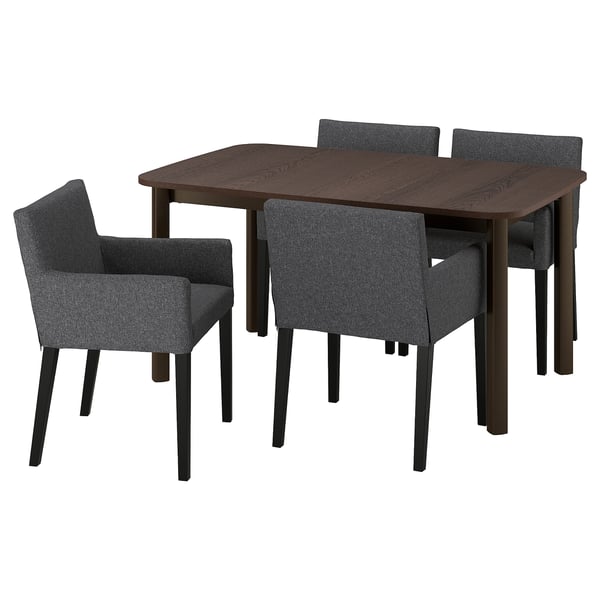 STRANDTORP / MÅRENÄS - Table and 4 chairs, brown/Gunnared dark grey black,150/205/260 cm