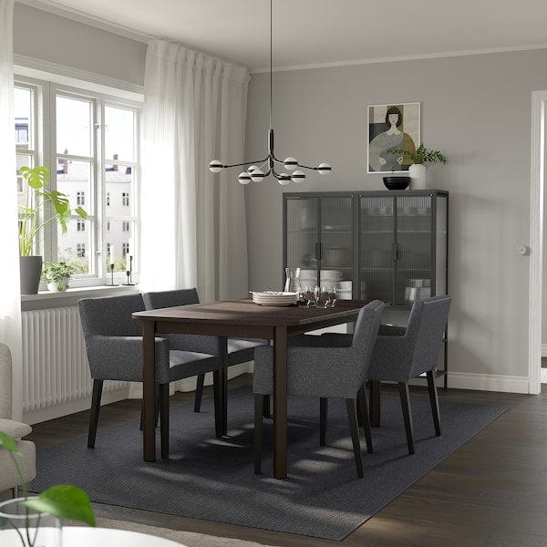 Ikea STRANDTORP / MÅRENÄS - Table and 4 chairs, brown/Gunnared dark grey black,150/205/260 cm