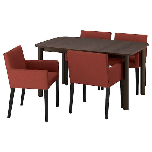 s69569301 Table and 4 chairs, brown/Gunnared brown-red black,150/205/260 cm