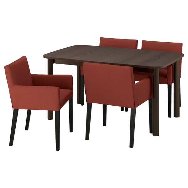 s69569301 Table and 4 chairs, brown/Gunnared brown-red black,150/205/260 cm