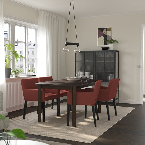 s69569301 Table and 4 chairs, brown/Gunnared brown-red black,150/205/260 cm