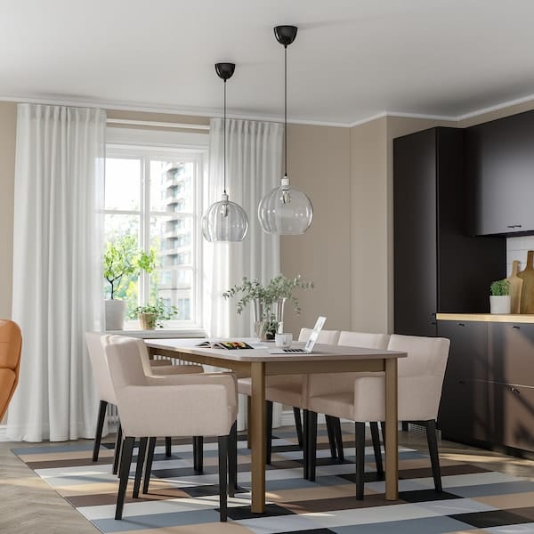 Ikea STRANDTORP / MÅRENÄS - Table and 6 chairs with armrests , 150/205/260 cm